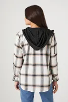 Women's Hooded Flannel Shirt in White Large