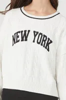 Women's Cropped New York Graphic Sweater in Vanilla, XL