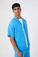 Men Cuban Collar Short-Sleeve Shirt in Aqua Small