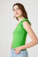 Women's Ruched One-Shoulder Top in Green Small