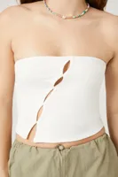 Women's Ribbed Asymmetrical Cutout Tube Top in White Small