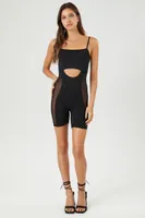 Women's Seamless Sheer Cutout Cami Romper in Black, M/L