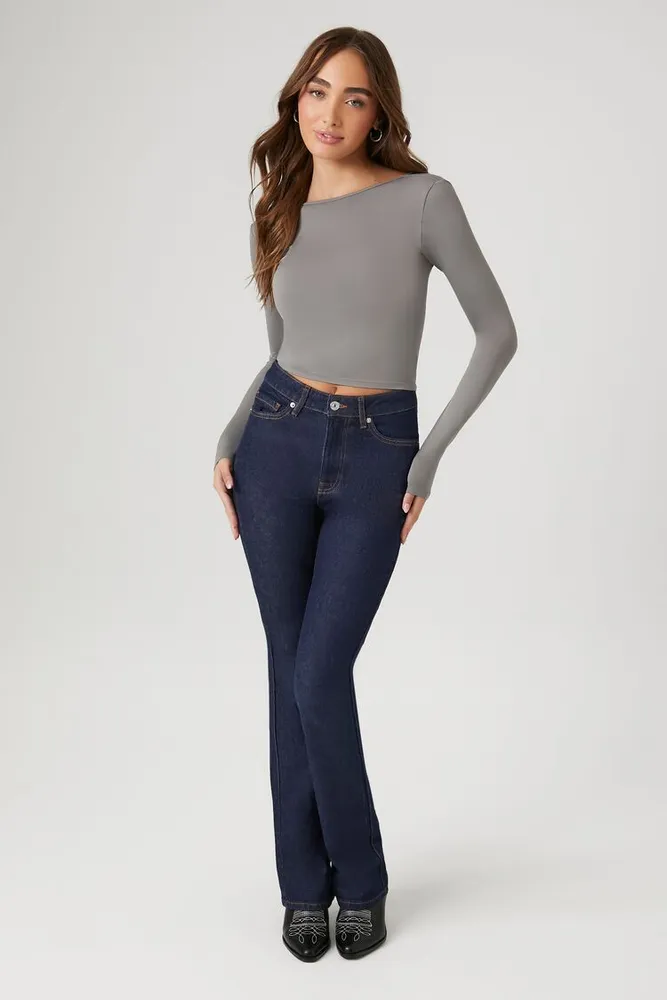 Women's Scoop-Back Crop Top in Dark Grey Small