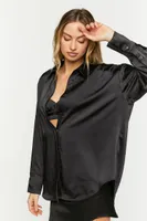 Women's Satin Oversized Long-Sleeve Shirt Black