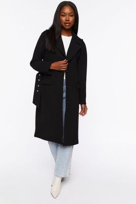 Women's Faux Wool Belted Trench Coat Large
