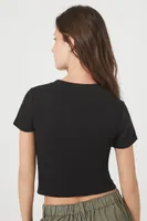 Women's Cotton-Blend Crew T-Shirt in Black Medium