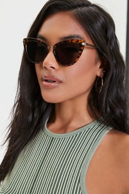 Tinted Cat-Eye Sunglasses in Brown/Black