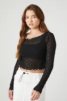 Women's Sheer Wavy Crop Top in Black/White, XS