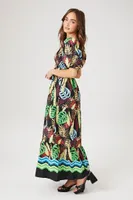 Women's Tropical Print Maxi Dress in Black Small