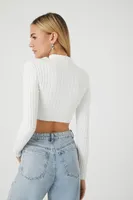 Women's Sweater-Knit Mock Neck Crop Top in White Large