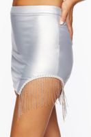 Women's Rhinestone Fringe Mini Skirt in Silver Large