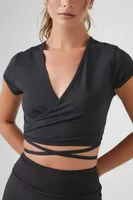 Women's Active Wraparound Crop Top in Black Medium