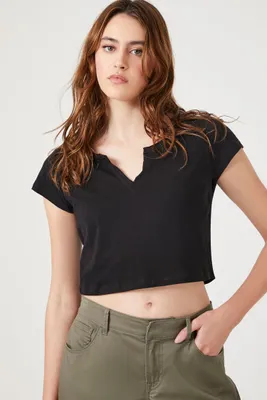 Women's Split-Neck Cropped T-Shirt Medium