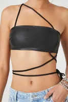 Women's Faux Leather Strappy Crop Top in Black Large