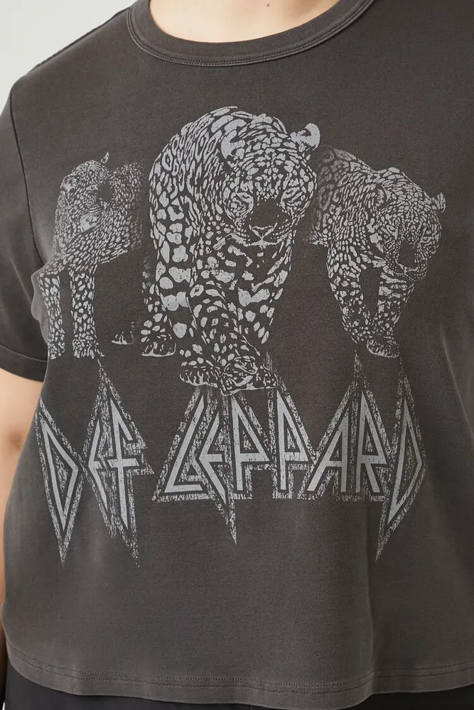 Women's Cropped Def Leppard T-Shirt in Black/White, 1X