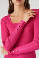 Women's Fitted Rib-Knit Sweater in Pink, XL