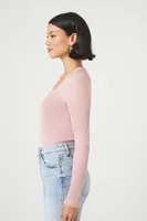 Women's Ribbed Knit Long-Sleeve Bodysuit in Pale Mauve Medium