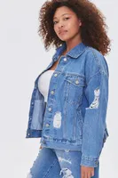 Women's Distressed Denim Jacket in Medium Denim, 1X