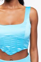 Women's Lace-Back Crop Top in Blue Medium