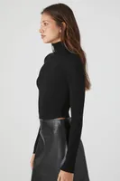 Women's Ribbed Turtleneck Sweater in Black, XS