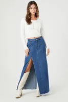 Women's Frayed Denim Slit Maxi Skirt , XS