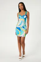 Women's Abstract Print Bustier Mini Dress in Blue Small