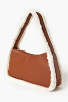 Women's Faux Shearling-Trim Faux Leather Handbag in Brown