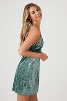 Women's Velvet V-Neck Mini Dress in Teal Small