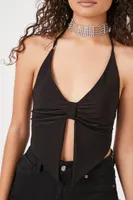 Women's Split-Hem Halter Top in Black Large