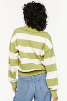 Women's Striped Collared Sweater in Green/Cream Medium