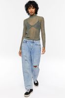 Women's Floral Lace Mock Neck Top in Tea Small