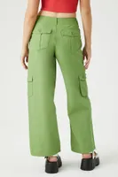 Women's Drawstring Wide-Leg Cargo Pants in Pepper Green, XS