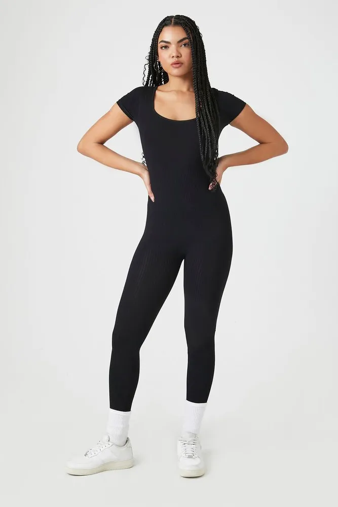 Women's Seamless Short-Sleeve Jumpsuit in Black Small