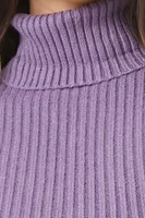 Women's Ribbed Cutout Turtleneck Sweater in Grape Shake Large