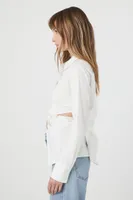 Women's Cutout Long-Sleeve Shirt in White, XL