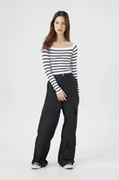 Women's Seamless Striped Crop Top in White/Black, L/XL