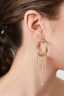Women's Rhinestone Fringe Hoop Earrings in Gold/Clear
