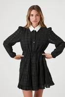 Women's Striped Long-Sleeve Shirt Dress in Black/White, XS