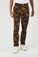 Men Twill Camo Print Slim-Fit Pants in Olive, 31