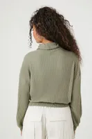 Women's Drawstring Turtleneck Crop Top in Olive Large