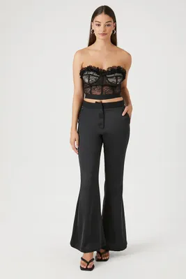 Women's Satin High-Rise Flare Pants in Black Small