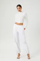 Women's Zip-Up Mock Neck Crop Top in White Small