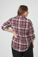 Women's Plaid Flannel Shirt in Burgundy/White, 3X