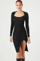 Women's Ribbed Combo Midi Sweater Dress in Black, XL