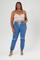 Women's Distressed Denim Joggers in Medium Denim, 1X