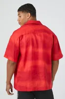 Men Linen Calligraphy Graphic Shirt in Red Medium