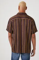 Men Satin Striped Short-Sleeve Shirt in Cocoa Large