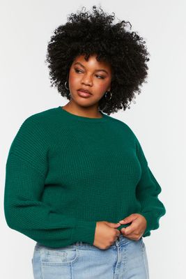 Women's Purl Knit Cropped Sweater in Foliage, 0X