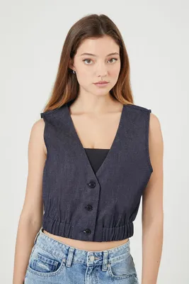 Women's Cropped Button-Up Vest in Dark Denim, XL