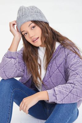 Women's Quilted Zip-Up Hoodie in Lavender Small